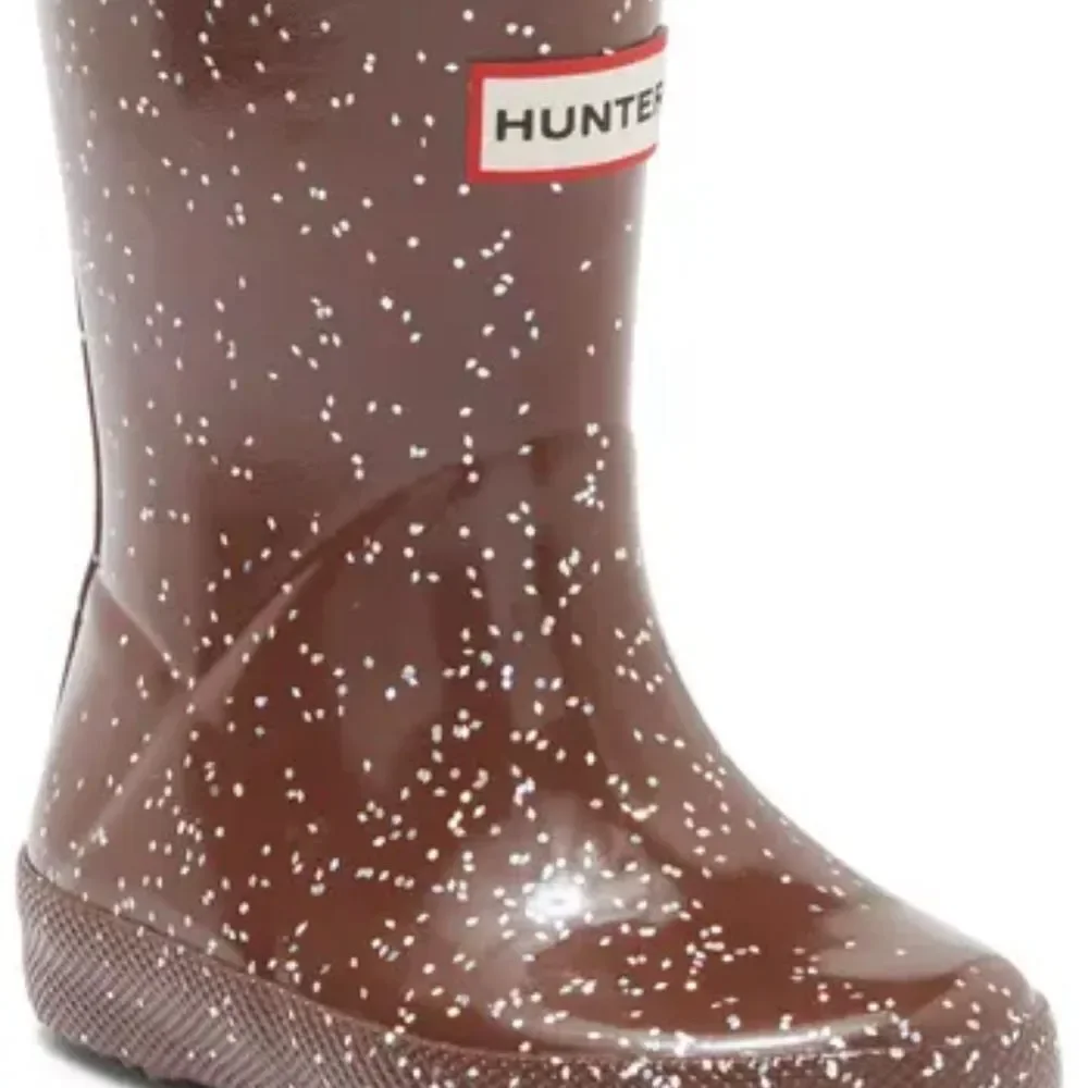 Hunter Brown Bolt Glitter Classic Rainboot Sz 12